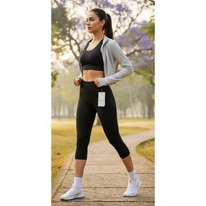 Clima Wear Black Seamless Leggings Size M Crop Athletic Activewear Ankle Zip NWT